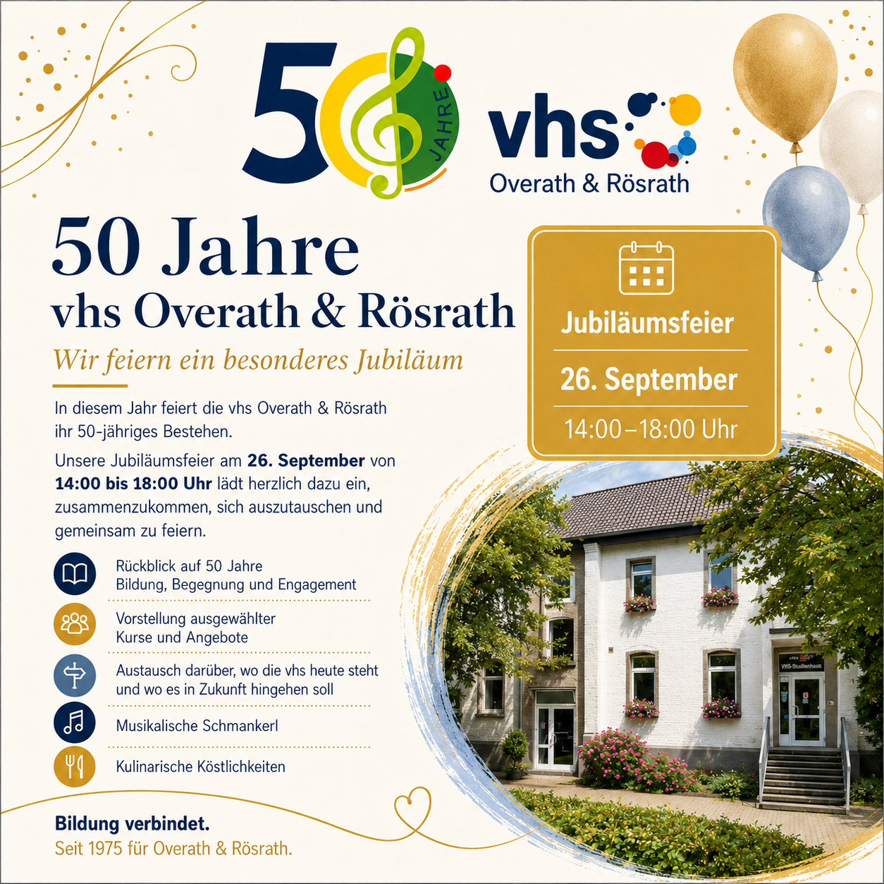 Öffnet die Seite '50 Jahre vhs Overath & Rösrath – feiern Sie mit uns!'